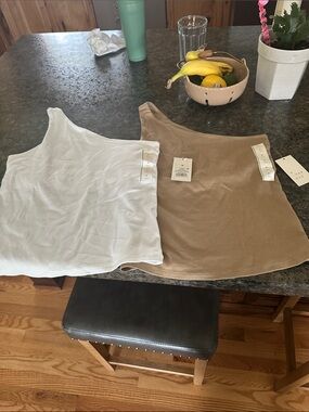 a new day One-Shoulder Ribbed Tank Top in White & Beige